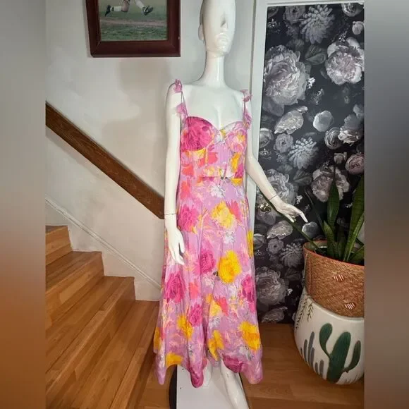 Anthropologie ML Monique Lhuillier Carmen
Sweetheart Linen Midi Dress / size 12 - Picture 5 of 13